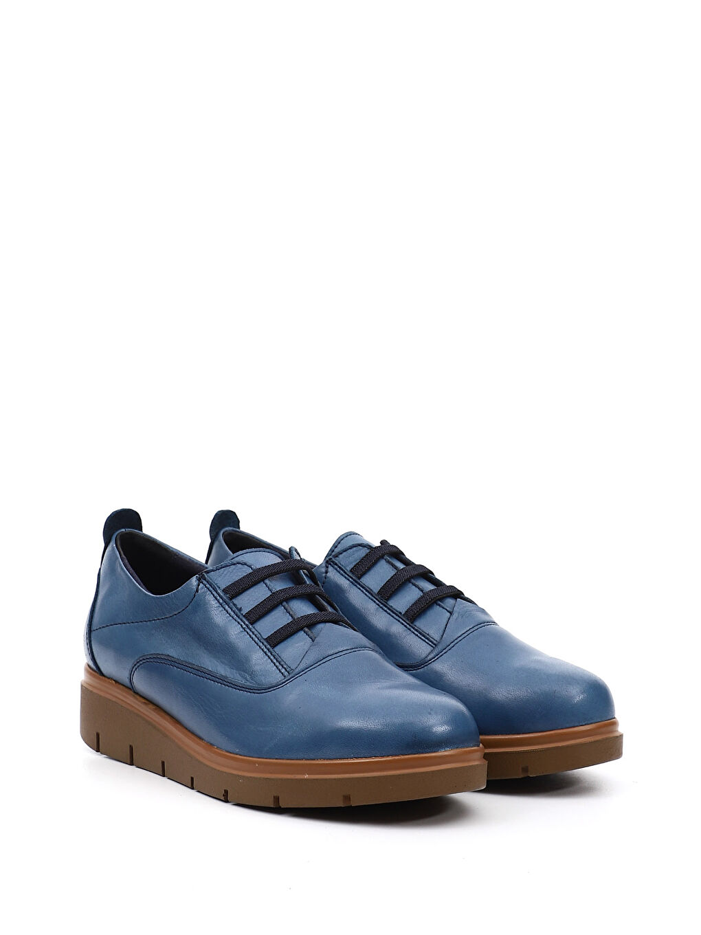 Mavi Kadın MAVİ Bağcıklı Dolgu Taban Hakiki Deri Ayakkabı-1
