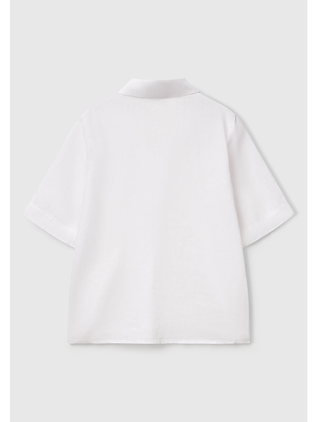 Kadın Beyaz %100 Keten Relax Fit V Gömlek Yakalı Kısa Kollu Bluz-3