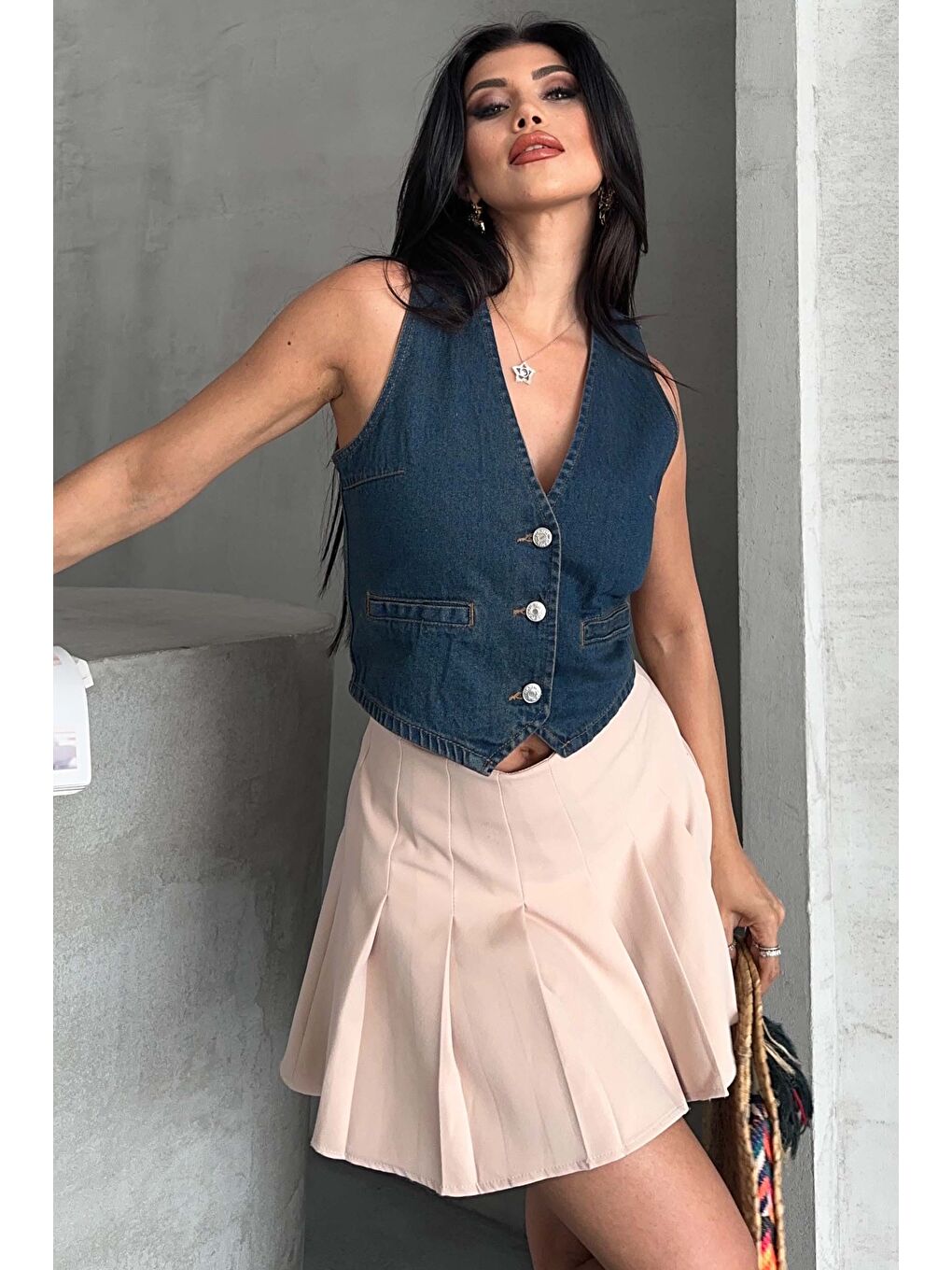 Kahverengi Flotalı Jean Yelek Tint-kahve - 27300-1