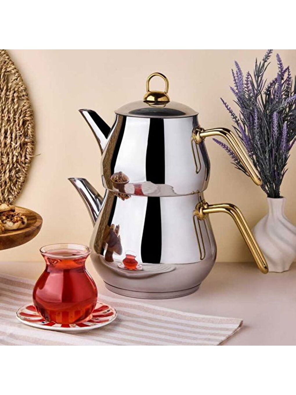 Çayeli Aile Çelik Çaydanlık Takımı - Gri / Gold - 2 lt + 1,2 lt-1
