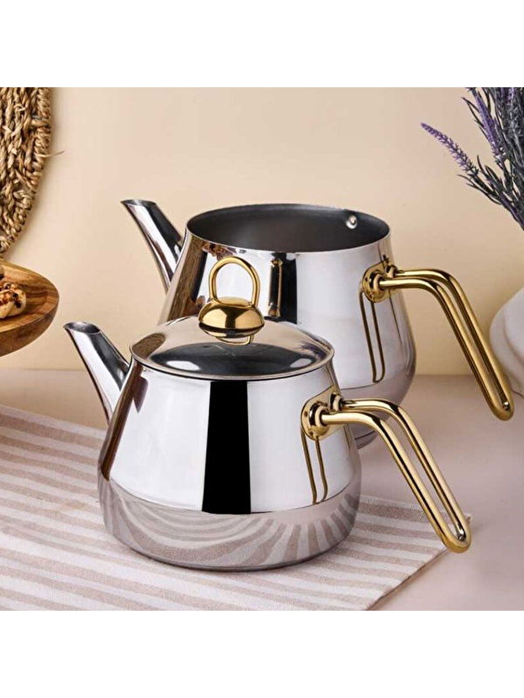 Çayeli Aile Çelik Çaydanlık Takımı - Gri / Gold - 2 lt + 1,2 lt-2