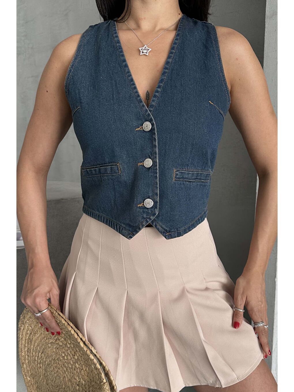 Kahverengi Flotalı Jean Yelek Tint-kahve - 27300-2