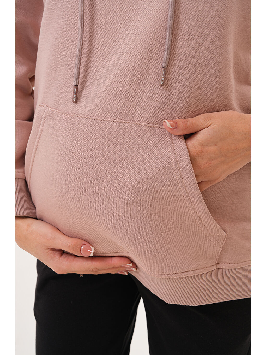 Pembe %100 Pamuk Hamile ve Lohusa Basic Kapüşonlu Sweatshirt-8