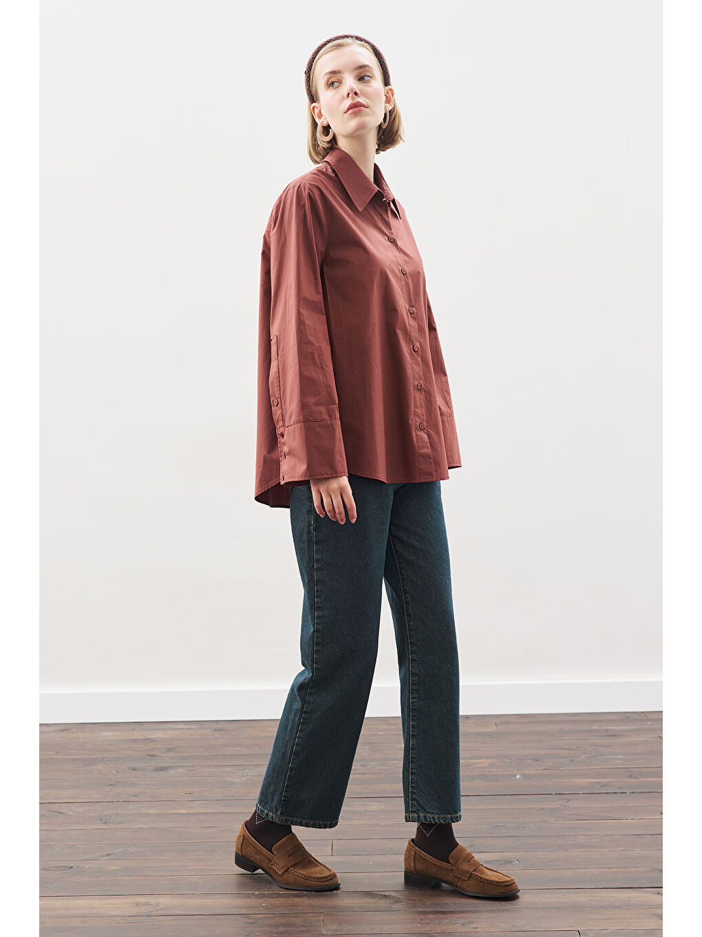 Kahverengi Geniş Manşetli Klasik Gömlek Tarçın Kabuğu-3