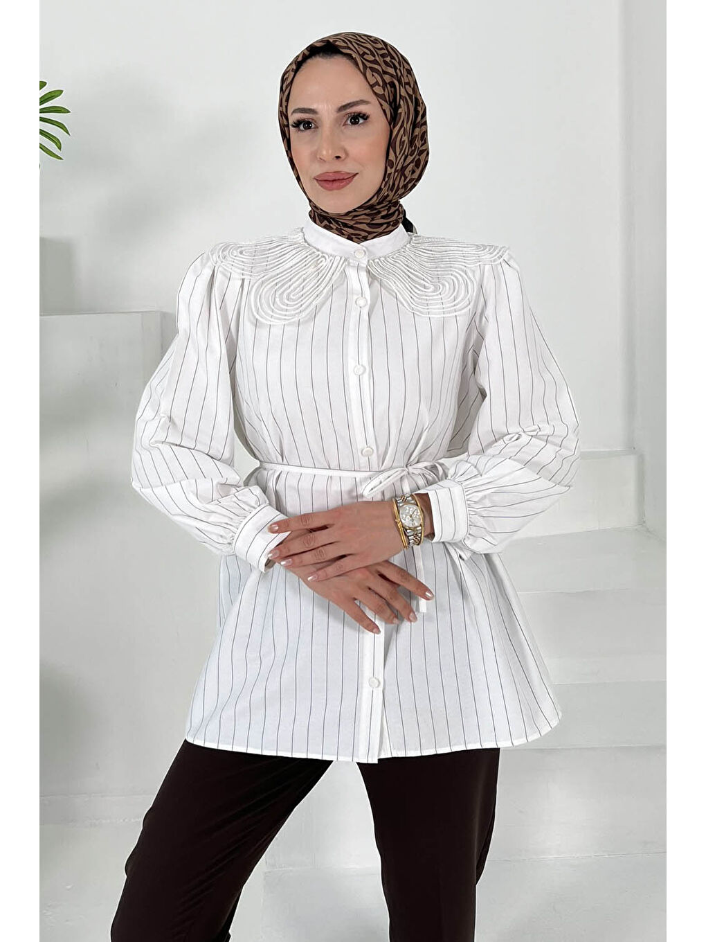 Çizgili Tunik Beyaz - 27000