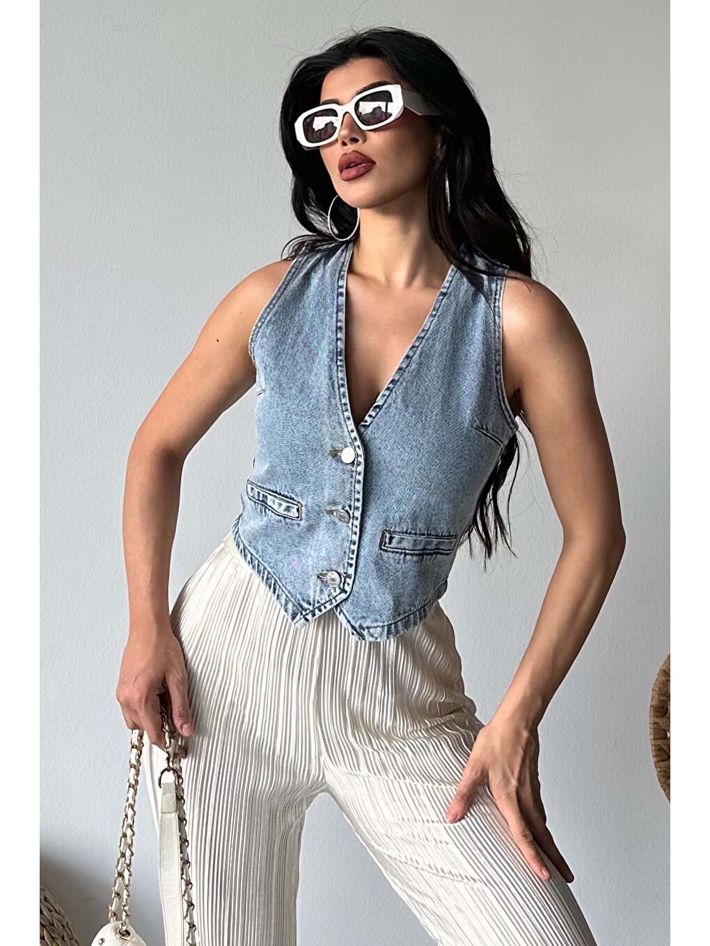 Flotalı Jean Yelek Mavi - 27300-1