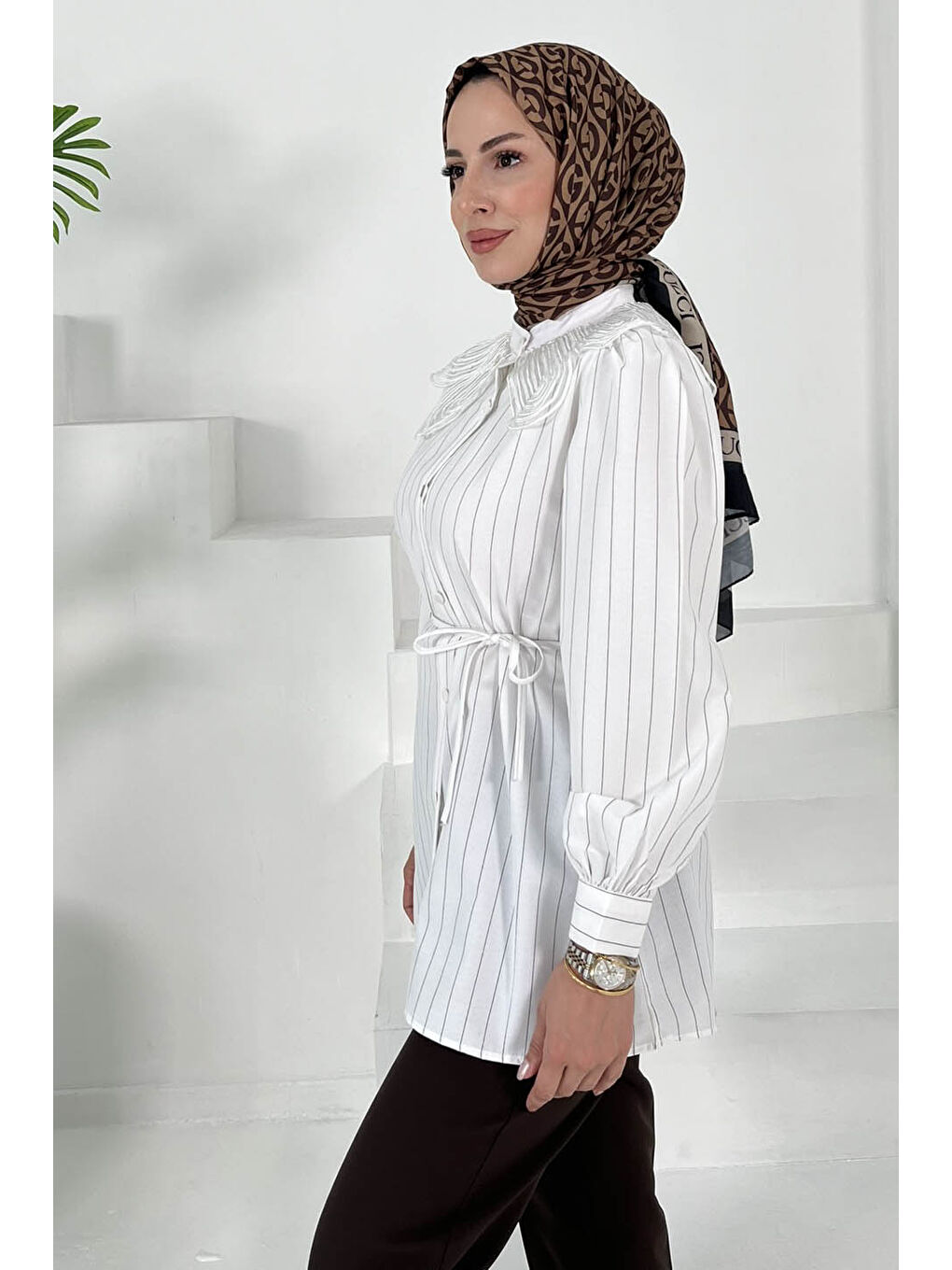 Çizgili Tunik Beyaz - 27000-3