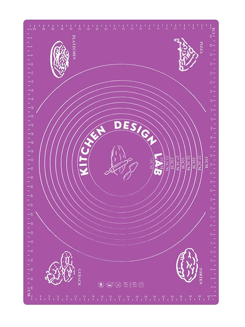 2'li Set Mor 45x65 cm Silikon Hamur Açma Matı Ve Kırmızı Silikon Yanmaz Mutfak Fırın Eldiveni-1