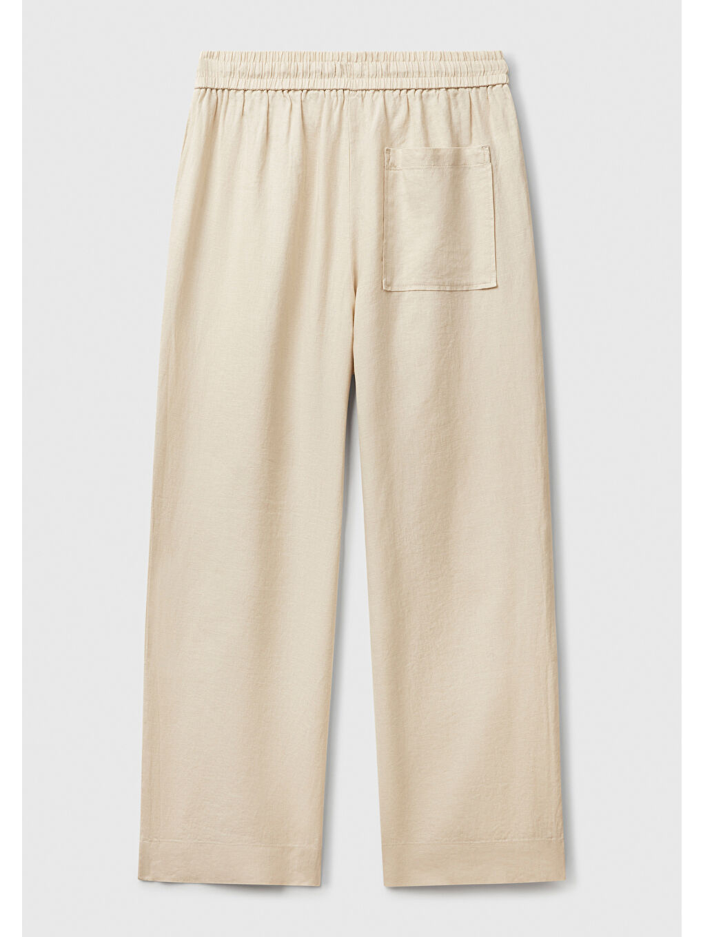 Bej Kadın Taş Rengi %100 Keten Büzgü İpli Cepli Sigaret Pantolon-3