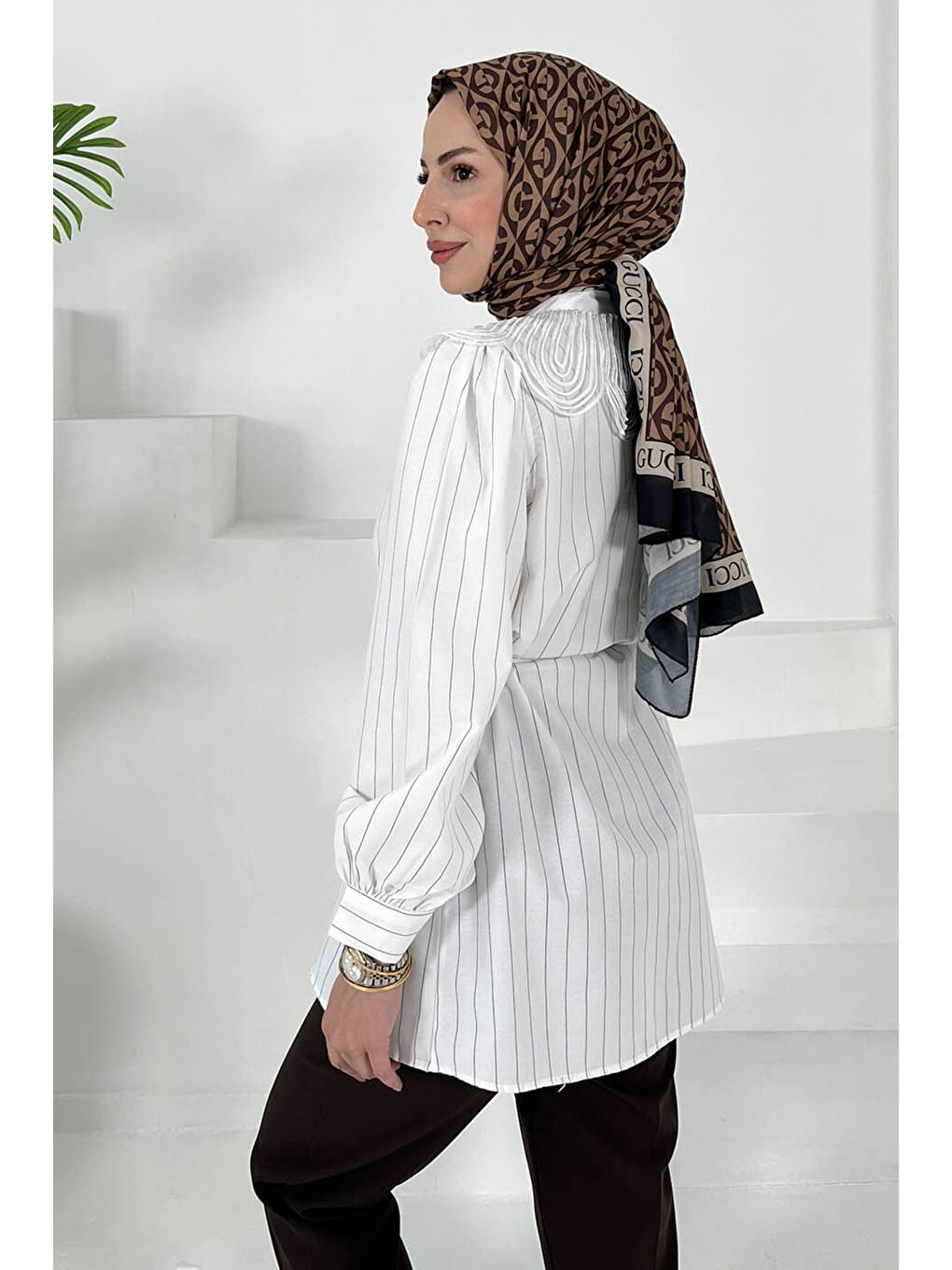 Çizgili Tunik Beyaz - 27000-4