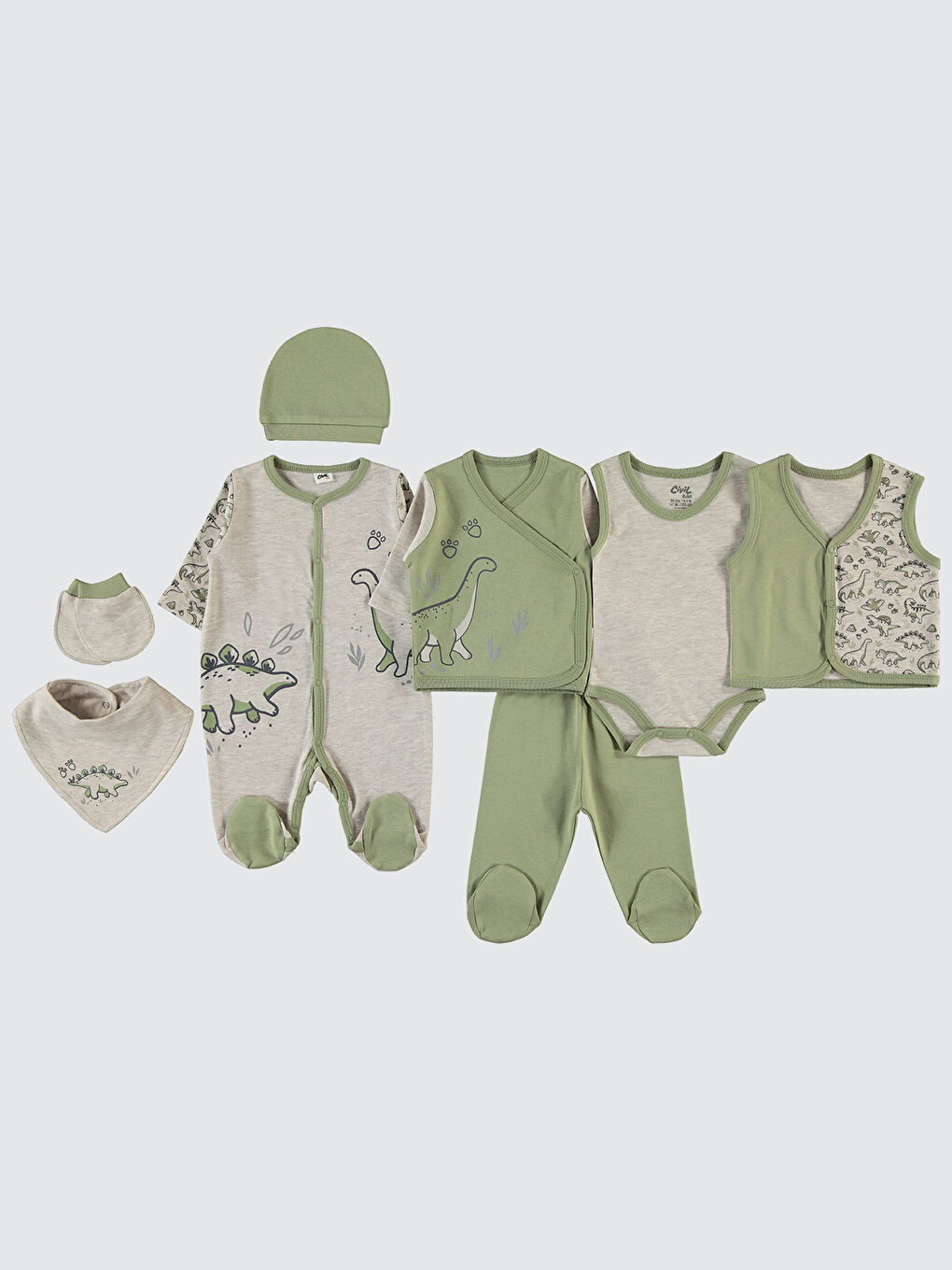 Baby Erkek Bebek 8'li Zıbın Takımları 0-1 Ay Haki