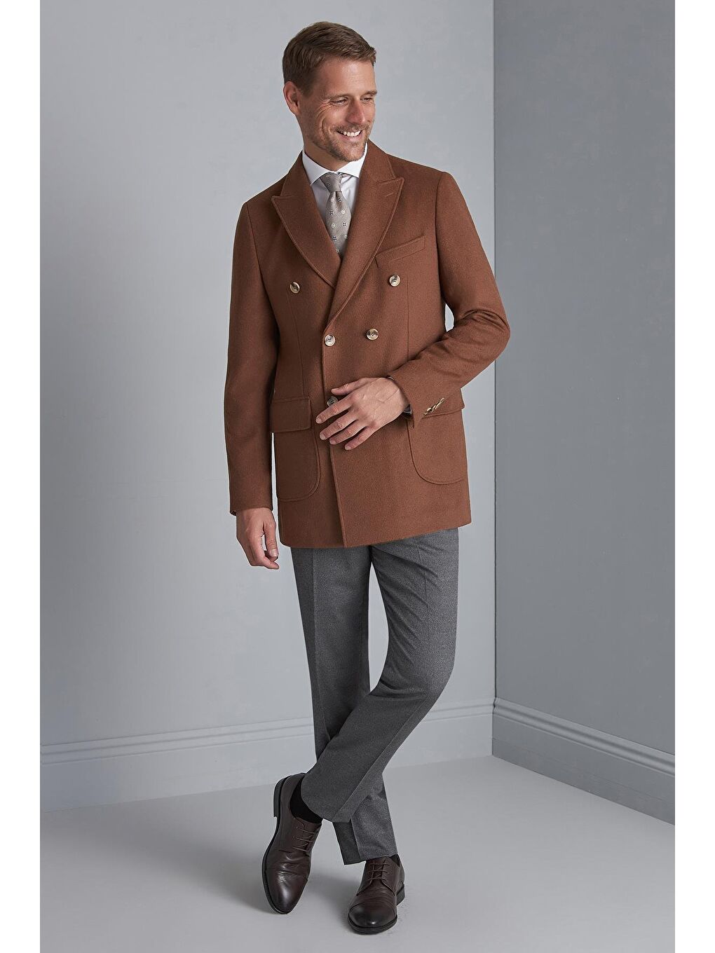 Turuncu Erkek Kiremit / Rahat Kalıp Kruvaze Kaban-1