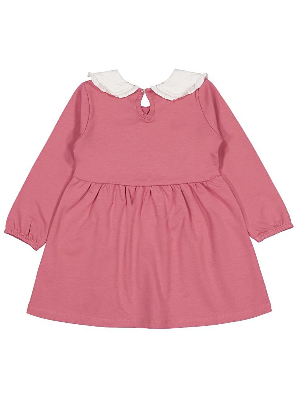 Girls Yakası Nakışlı 2-5 Yaş Elbise - Pembe 5-6 Yaş-1