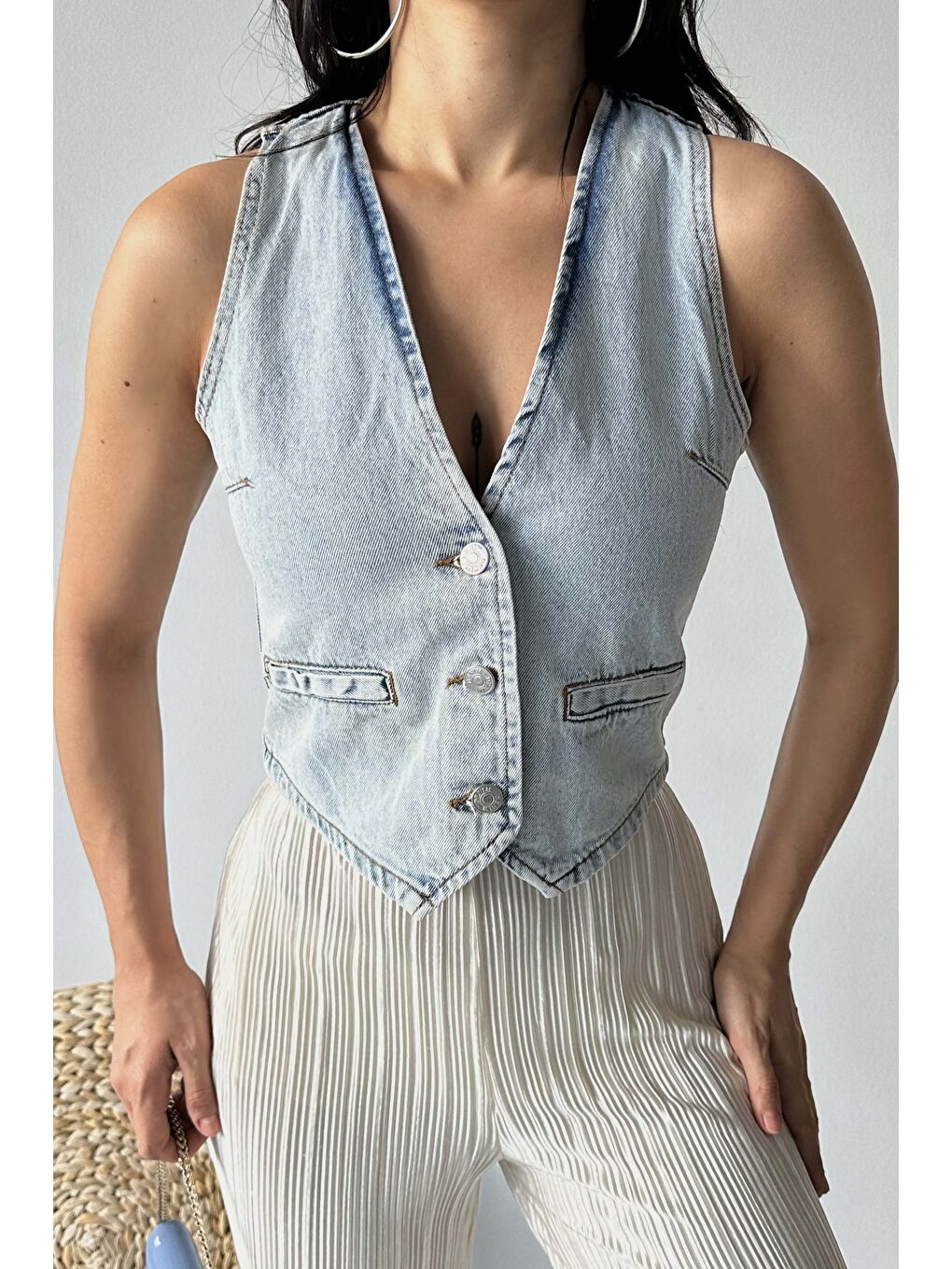 Flotalı Jean Yelek Buz Mavi - 27300