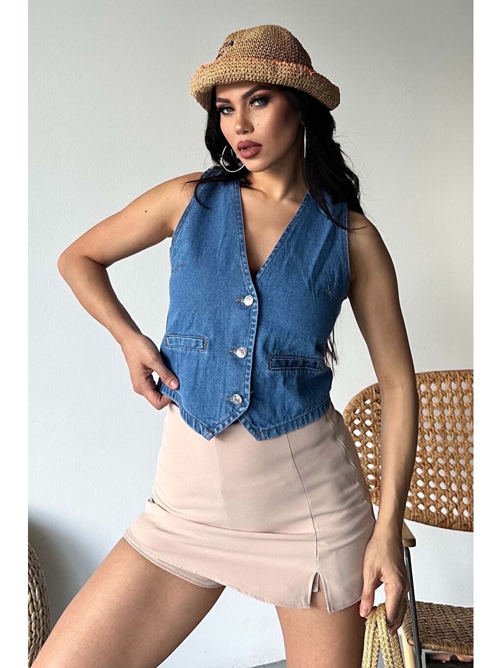 Flotalı Jean Yelek Mavi - 27300-2