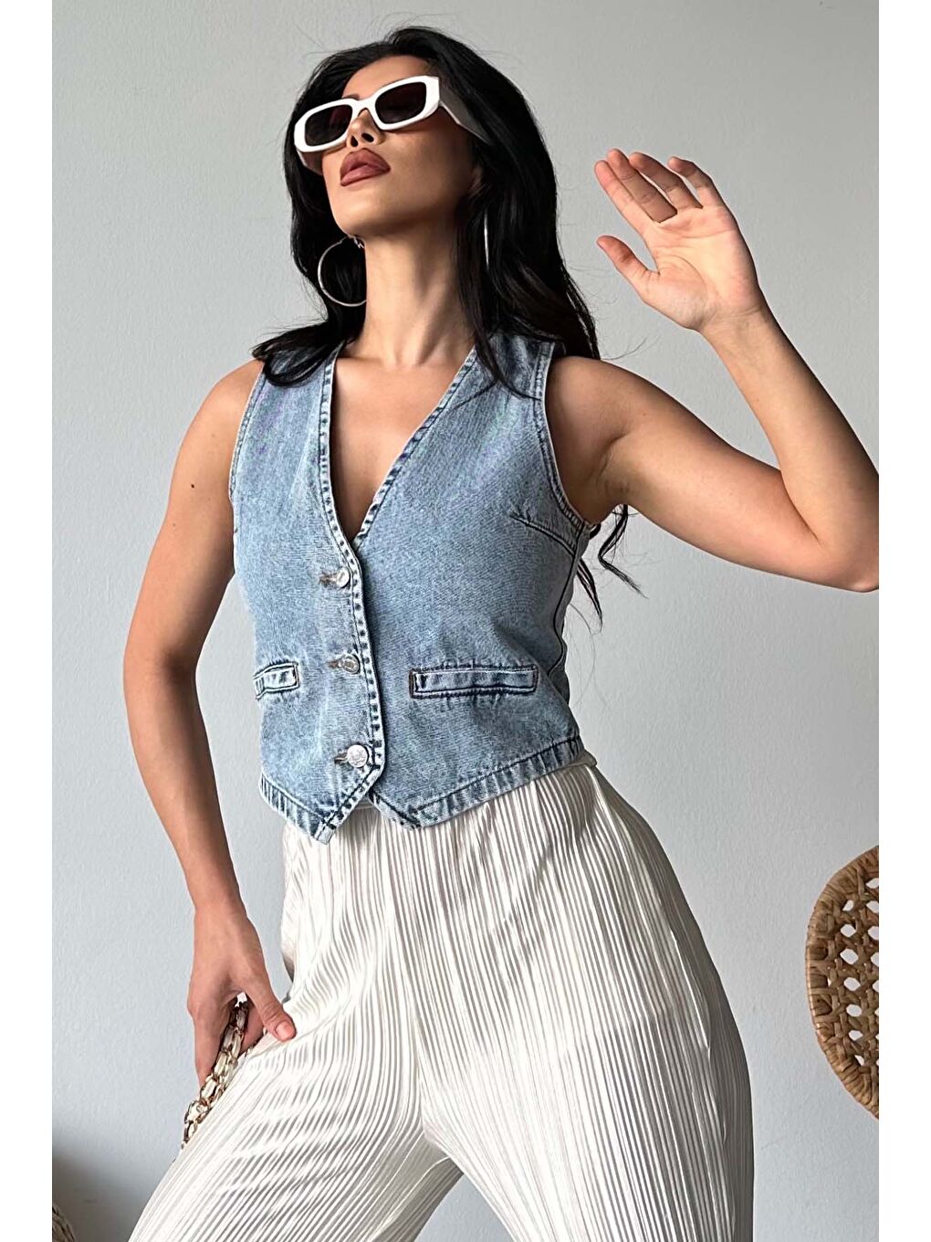 Flotalı Jean Yelek Mavi - 27300-3