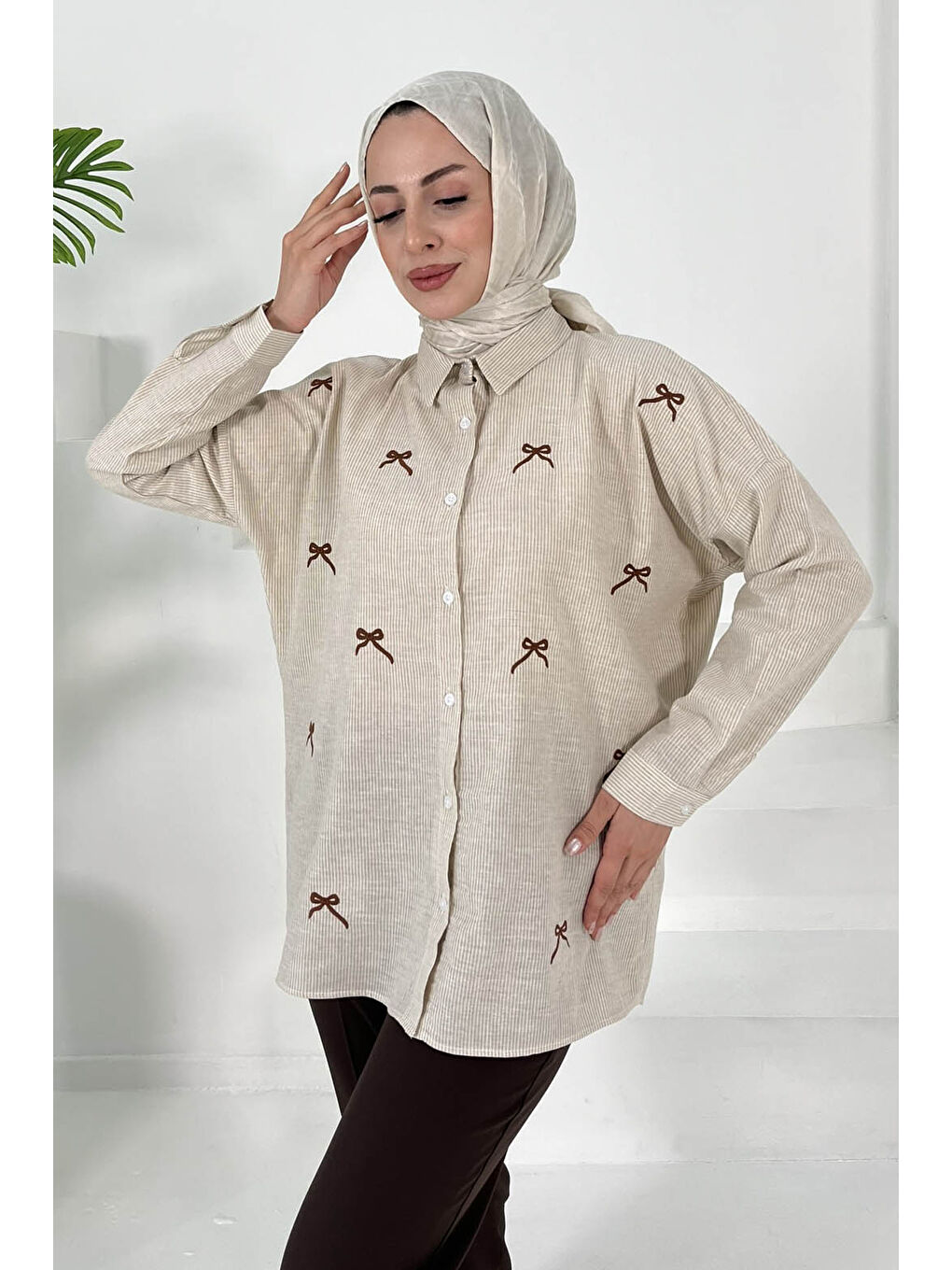 Fiyonk Nakışlı Tunik Bej - 27035