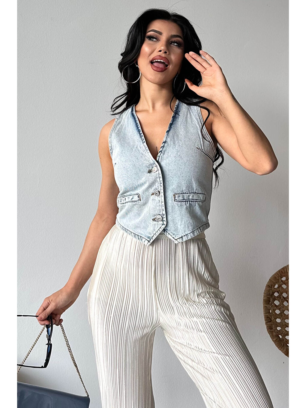 Flotalı Jean Yelek Buz Mavi - 27300-1