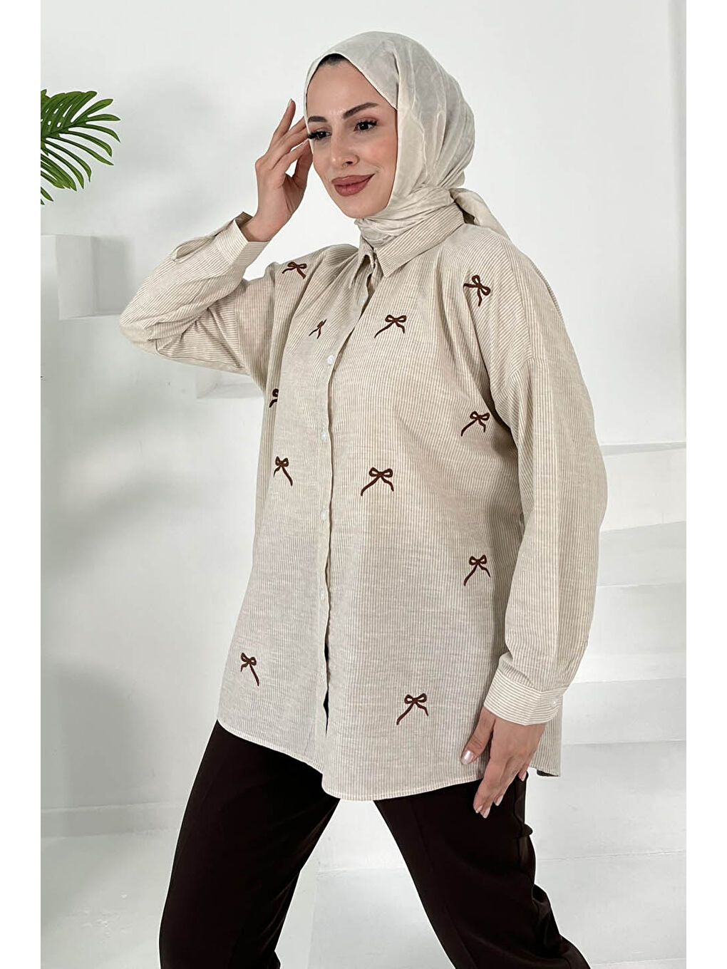 Fiyonk Nakışlı Tunik Bej - 27035-1