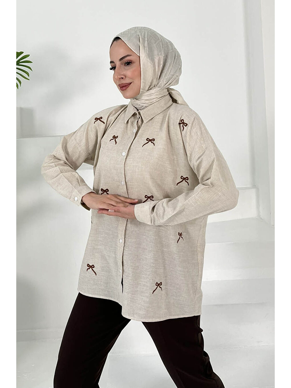 Fiyonk Nakışlı Tunik Bej - 27035-2