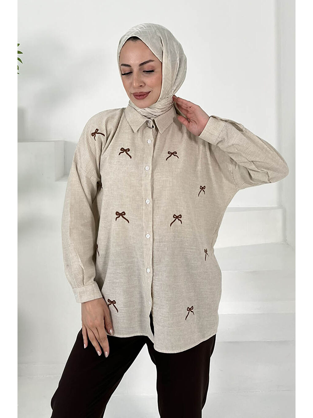 Fiyonk Nakışlı Tunik Bej - 27035-3