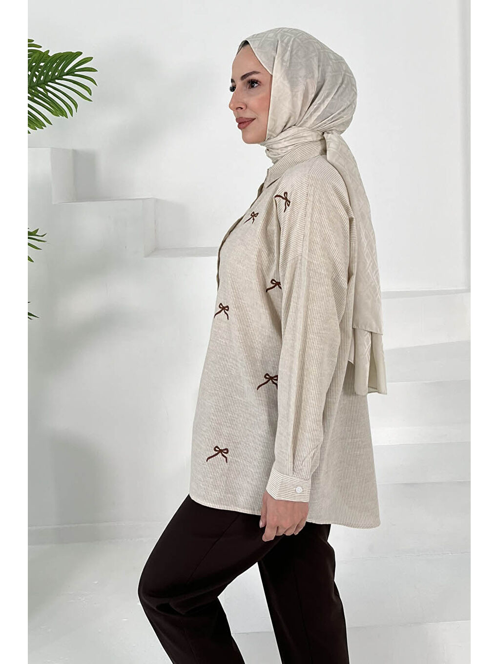 Fiyonk Nakışlı Tunik Bej - 27035-4