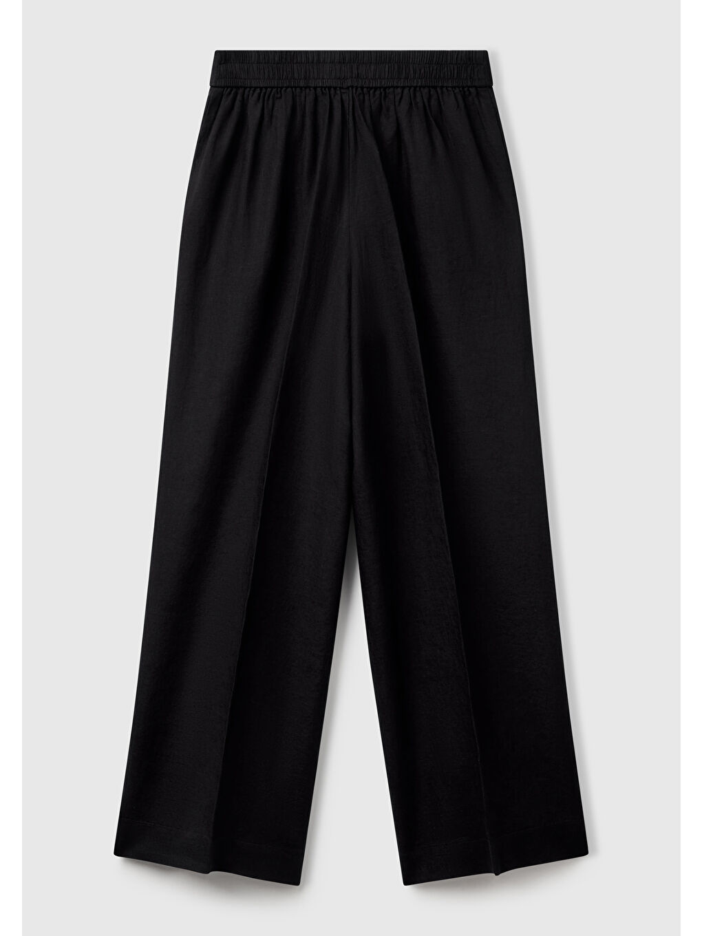 Kadın Siyah %100 Keten Yan Cepli Arka Beli Lastikli Palazzo Pantolon-3