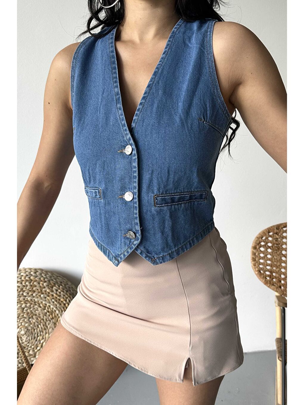 Flotalı Jean Yelek Mavi - 27300-4