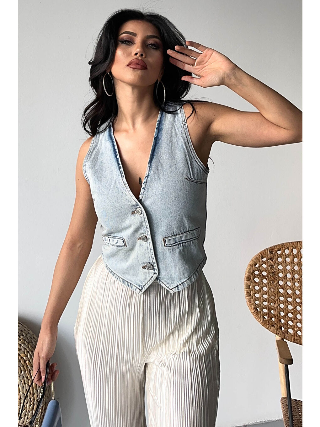 Flotalı Jean Yelek Buz Mavi - 27300-2