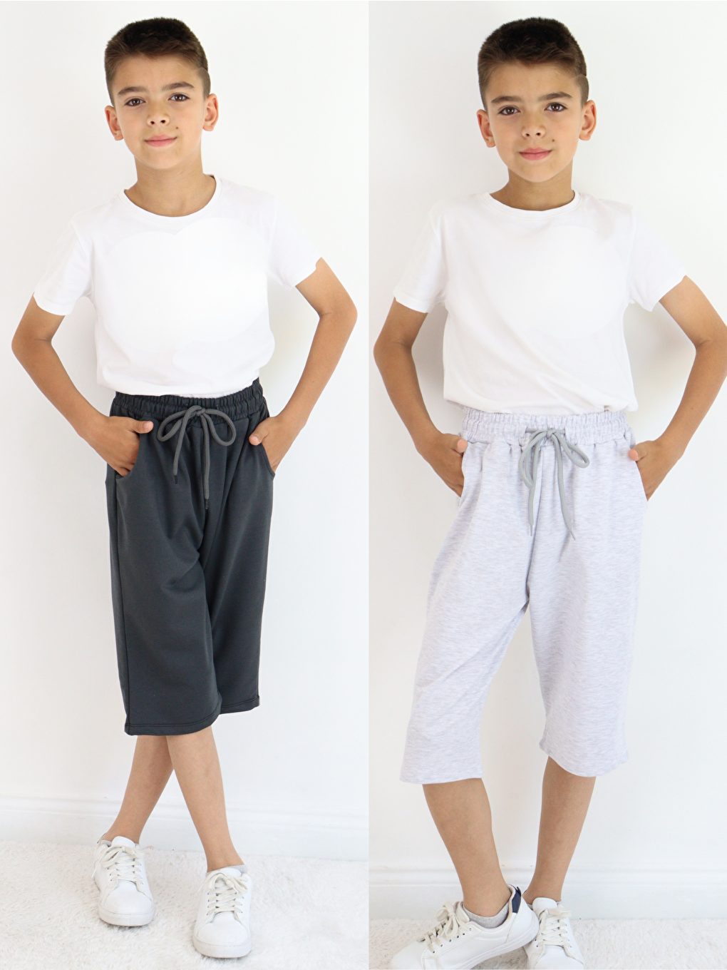Gri Erkek Çocuk Diz Altı Kapri&Bermuda 2' li Paket