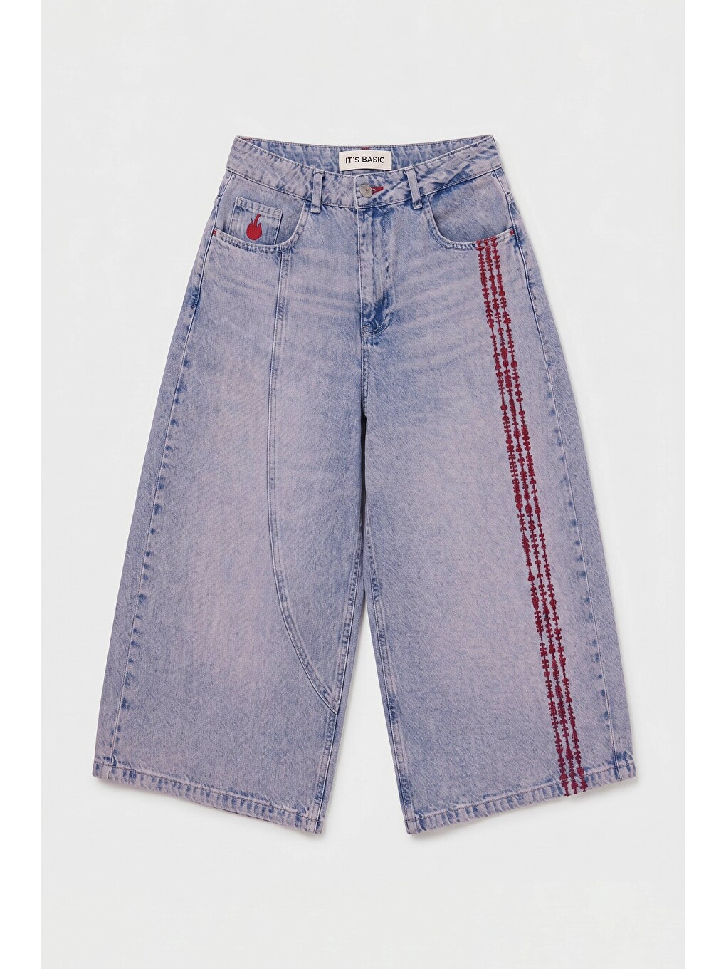Mavi Kadın Jean Rengi 4s6-98 Süper Baggy Nakışlı Özel Tasarım Jort-4