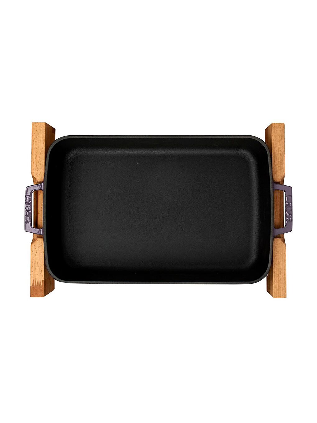 Mor Dikdörtgen Rosto ve Fırın Tepsisi Kayın Servis Ahşabı Döküm Demir Yekpare Çift Kulplu Ölçü 22x30cm.-2