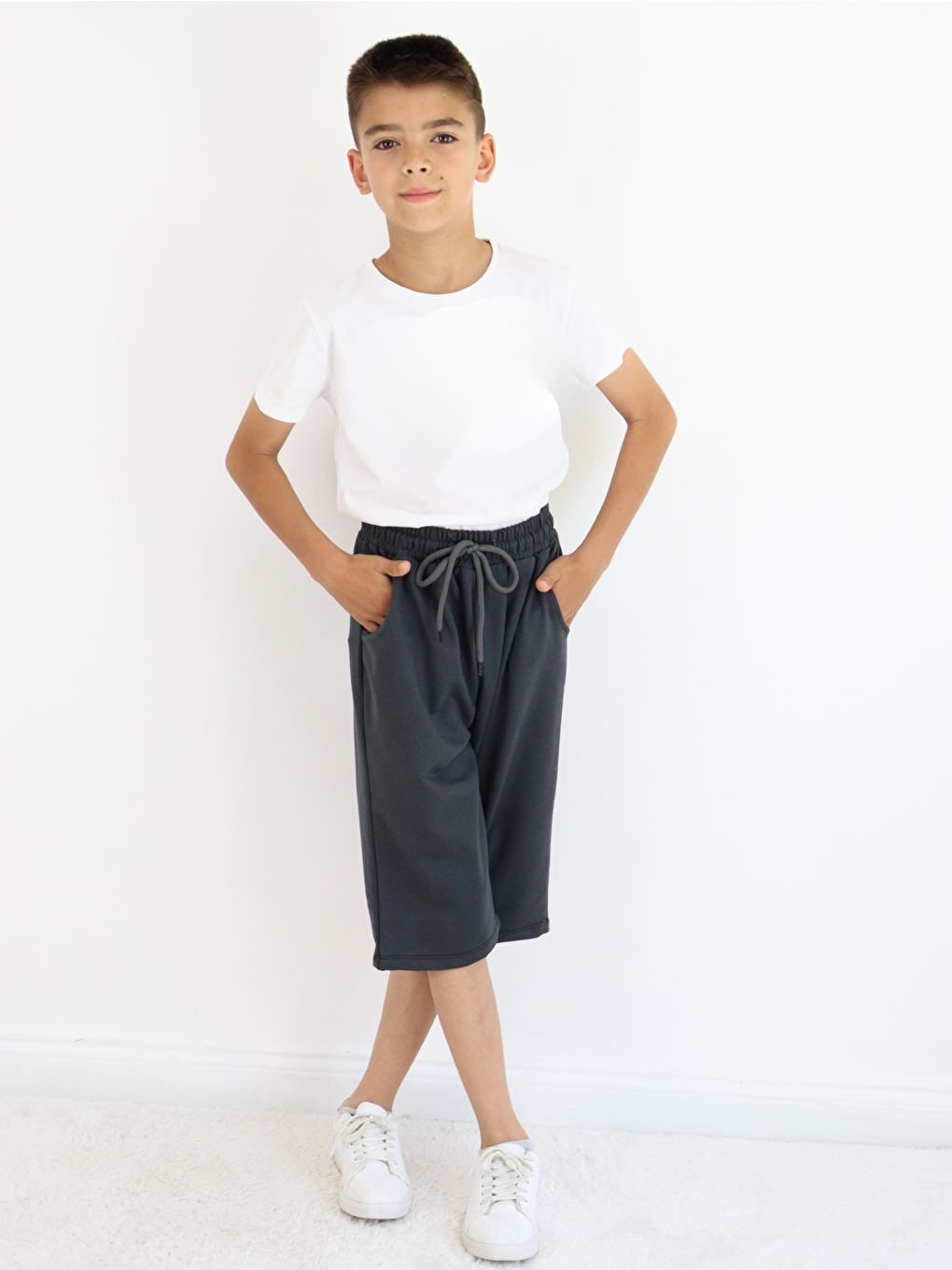 Gri Erkek Çocuk Diz Altı Kapri&Bermuda 2' li Paket-1