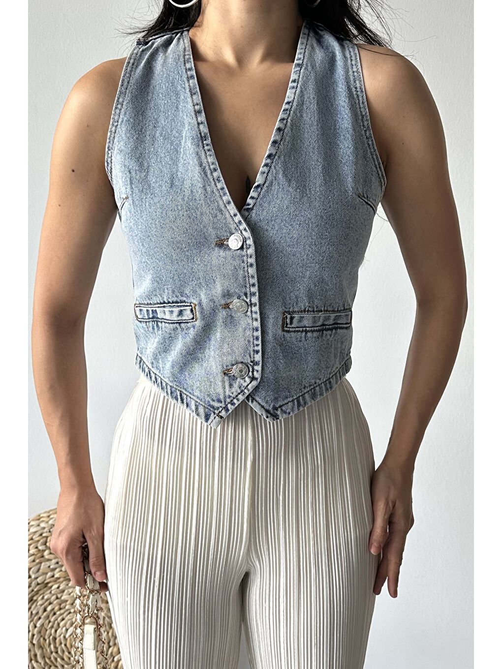 Flotalı Jean Yelek Mavi - 27300-5