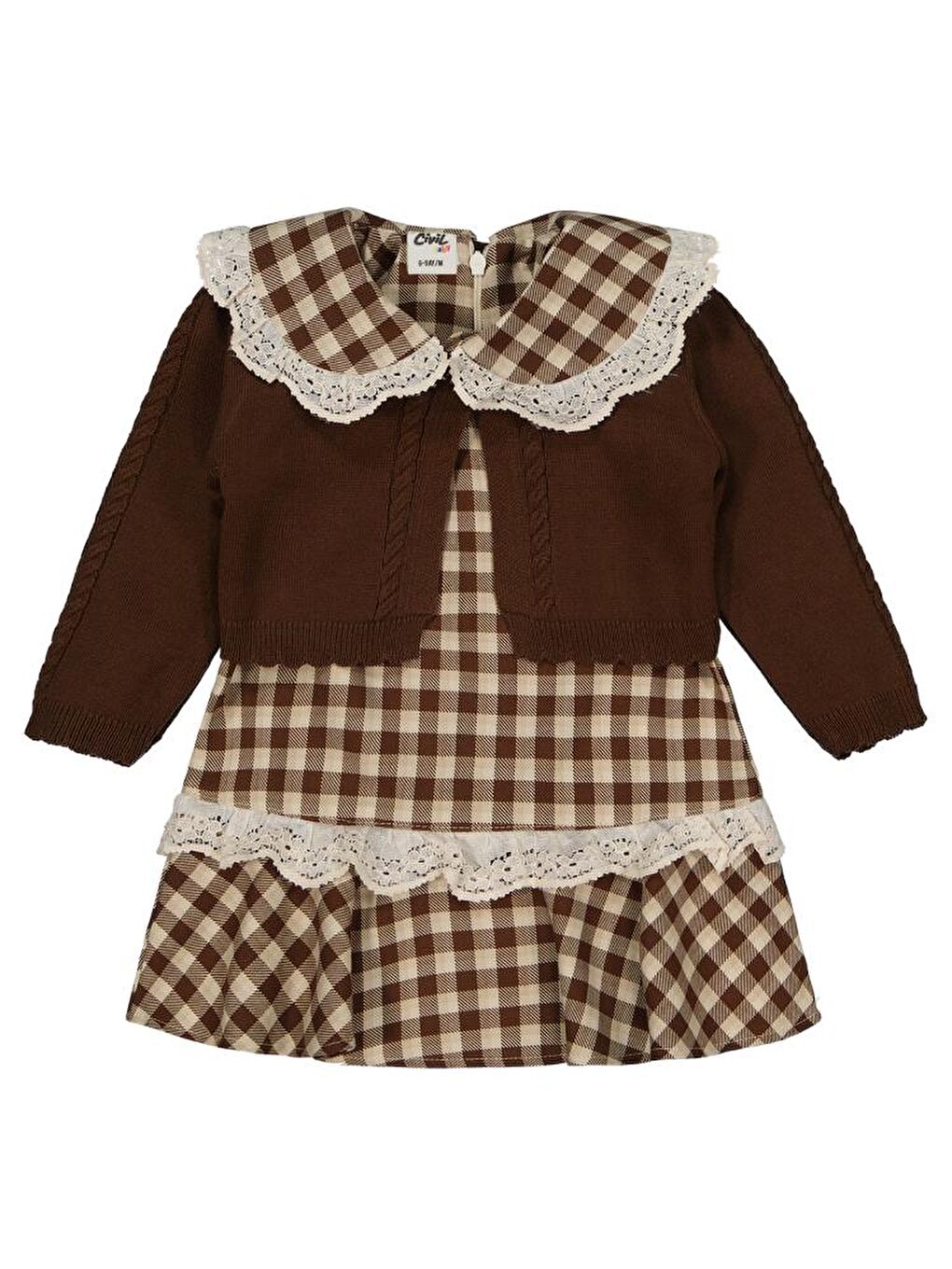 Baby Pitikare Desenli 6-18 Ay Elbise - Kahverengi9-12 Ay