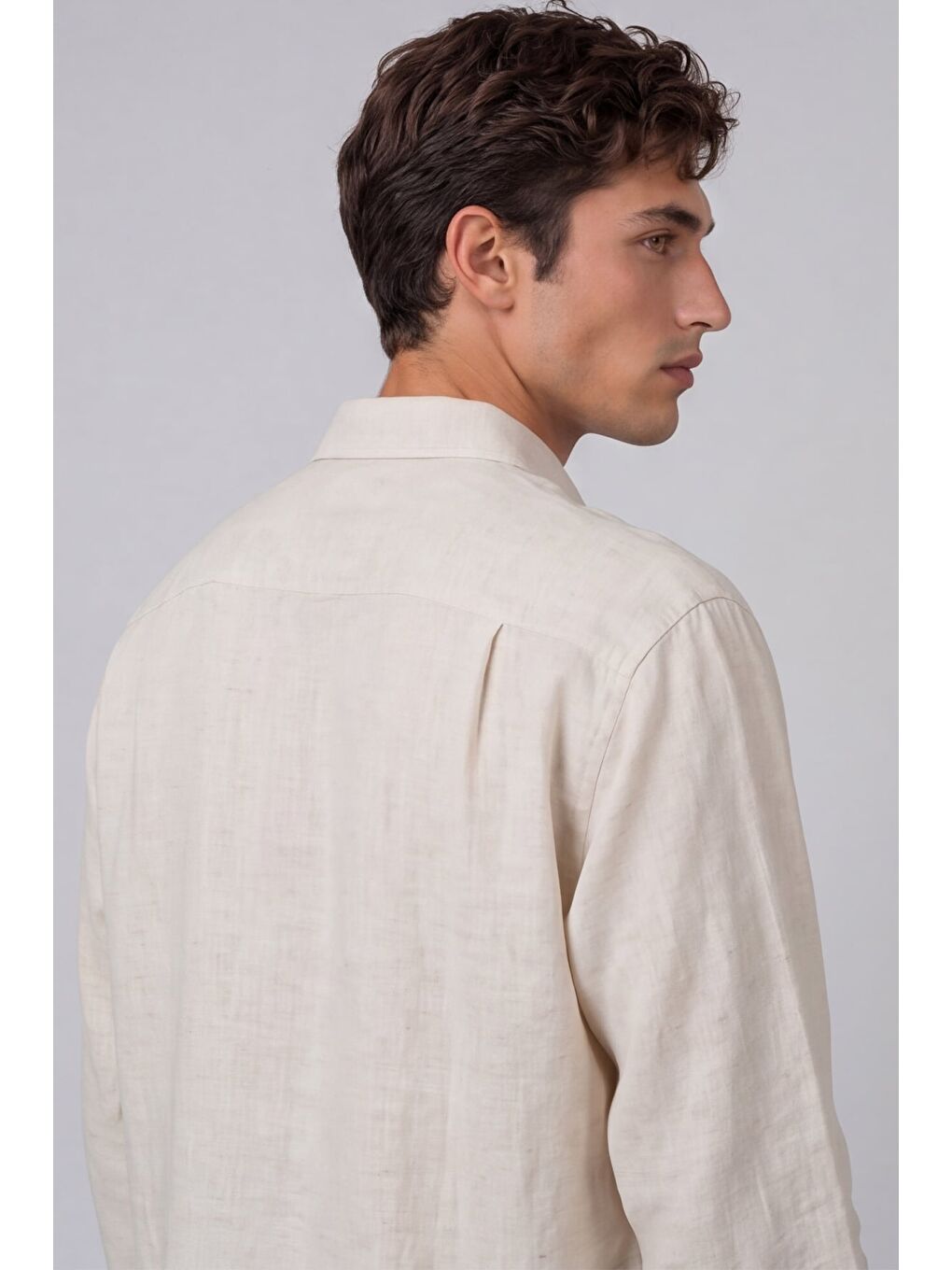 Erkek Ekru Normal Kesim Regular Fit %100 Pamuk Klasik Yaka Gömlek-5