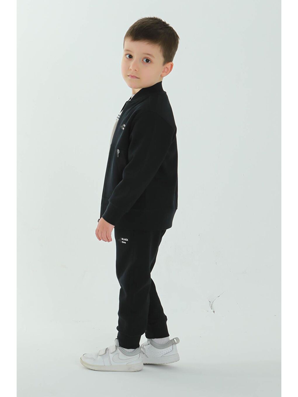 Lacivert Unisex Çocuk Çift Cepli Baskı Detaylı Eşofman Takımı-1