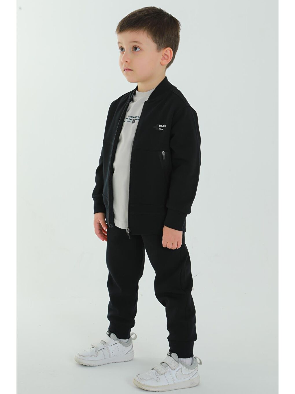 Lacivert Unisex Çocuk Çift Cepli Baskı Detaylı Eşofman Takımı-2