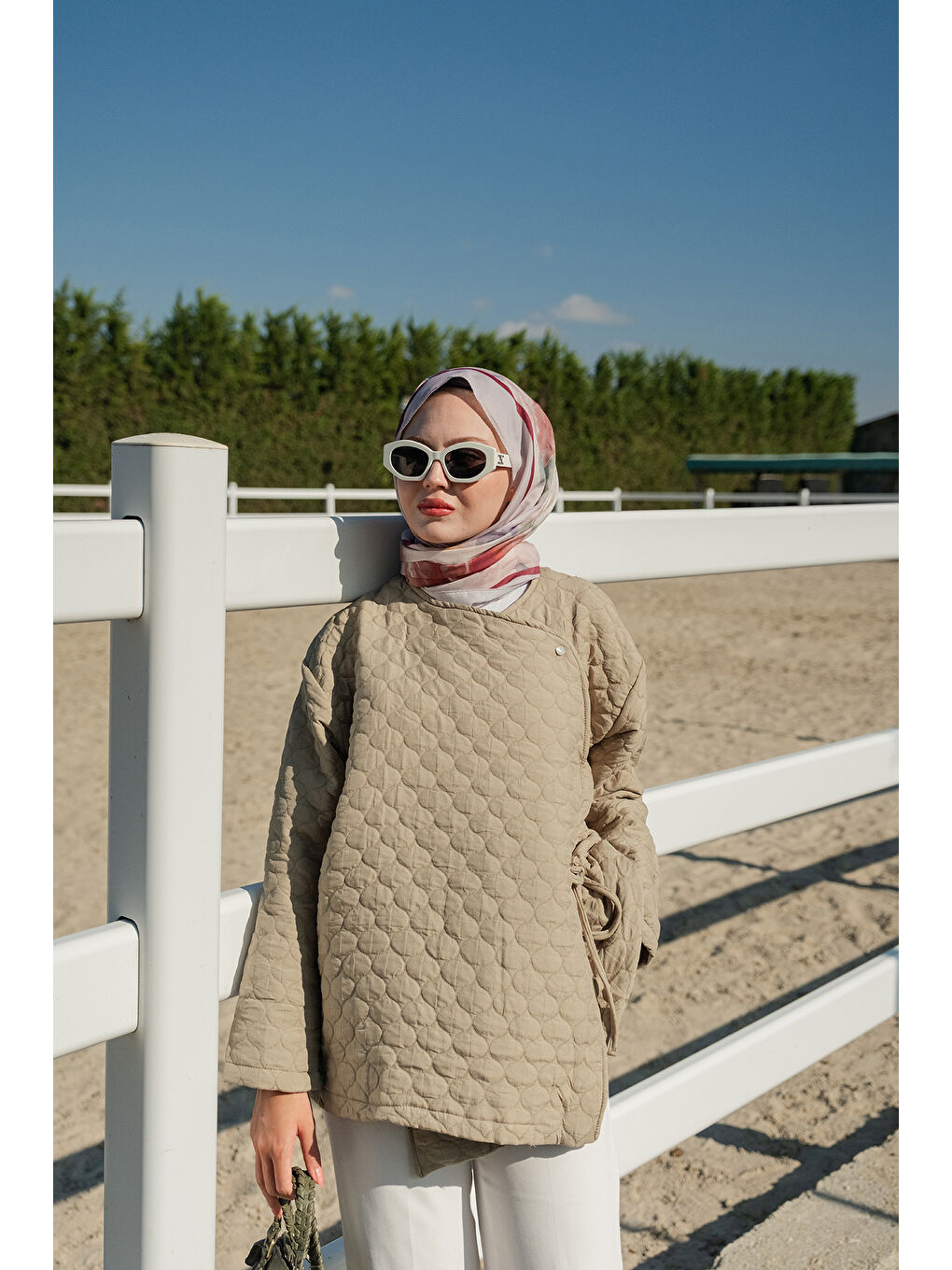 Kadın Düğme Detay Bağlamalı Ceket Küf Yeşil-3