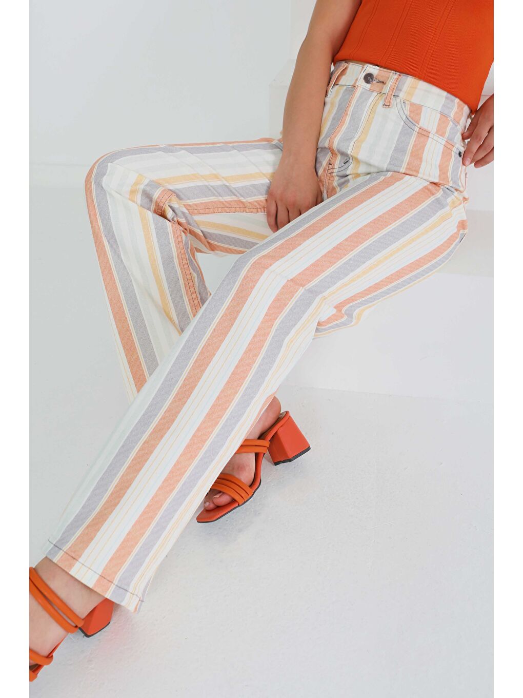 Karışık Çizgili Palazzo Pantolon Renkli - 27463