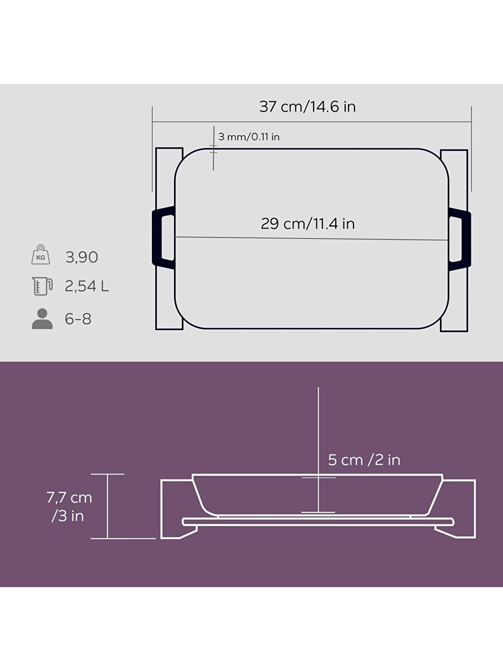 Mor Dikdörtgen Rosto ve Fırın Tepsisi Kayın Servis Ahşabı Döküm Demir Yekpare Çift Kulplu Ölçü 22x30cm.-4