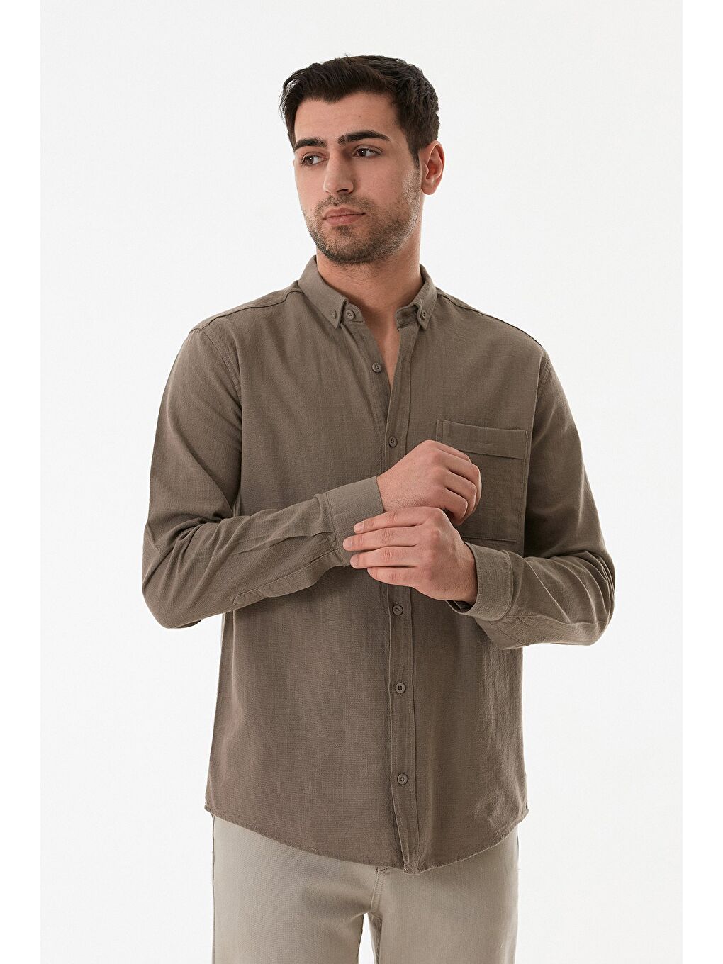 Kahverengi Basic Tek Cepli Gömlek