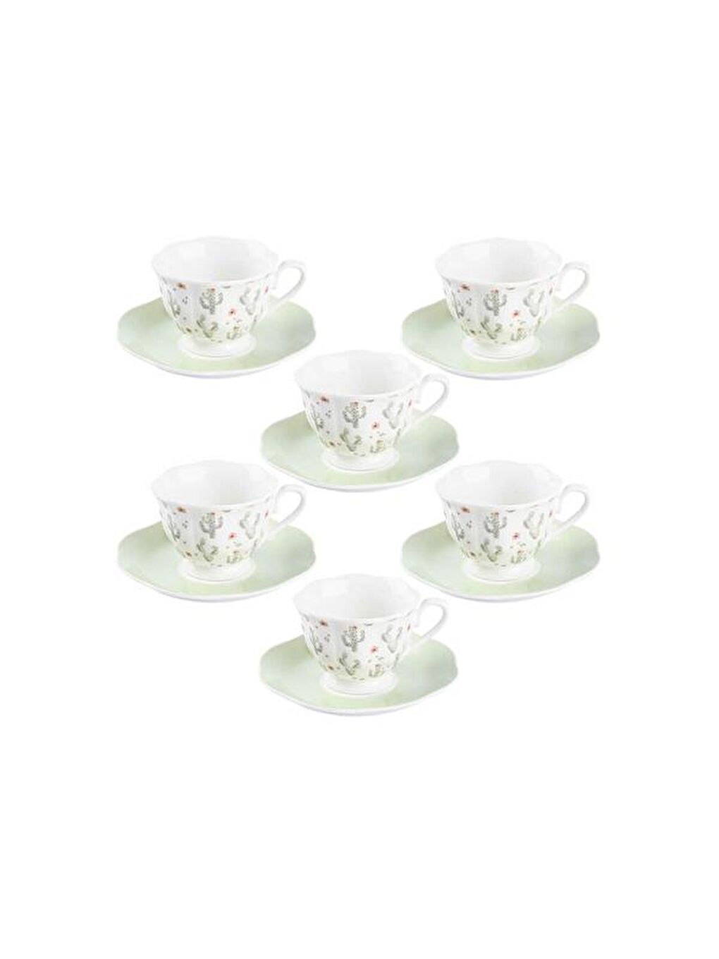 Karışık Cactüs New Bone 12 Parça Kahve Fincan Seti - Renkli - 100 ml-1