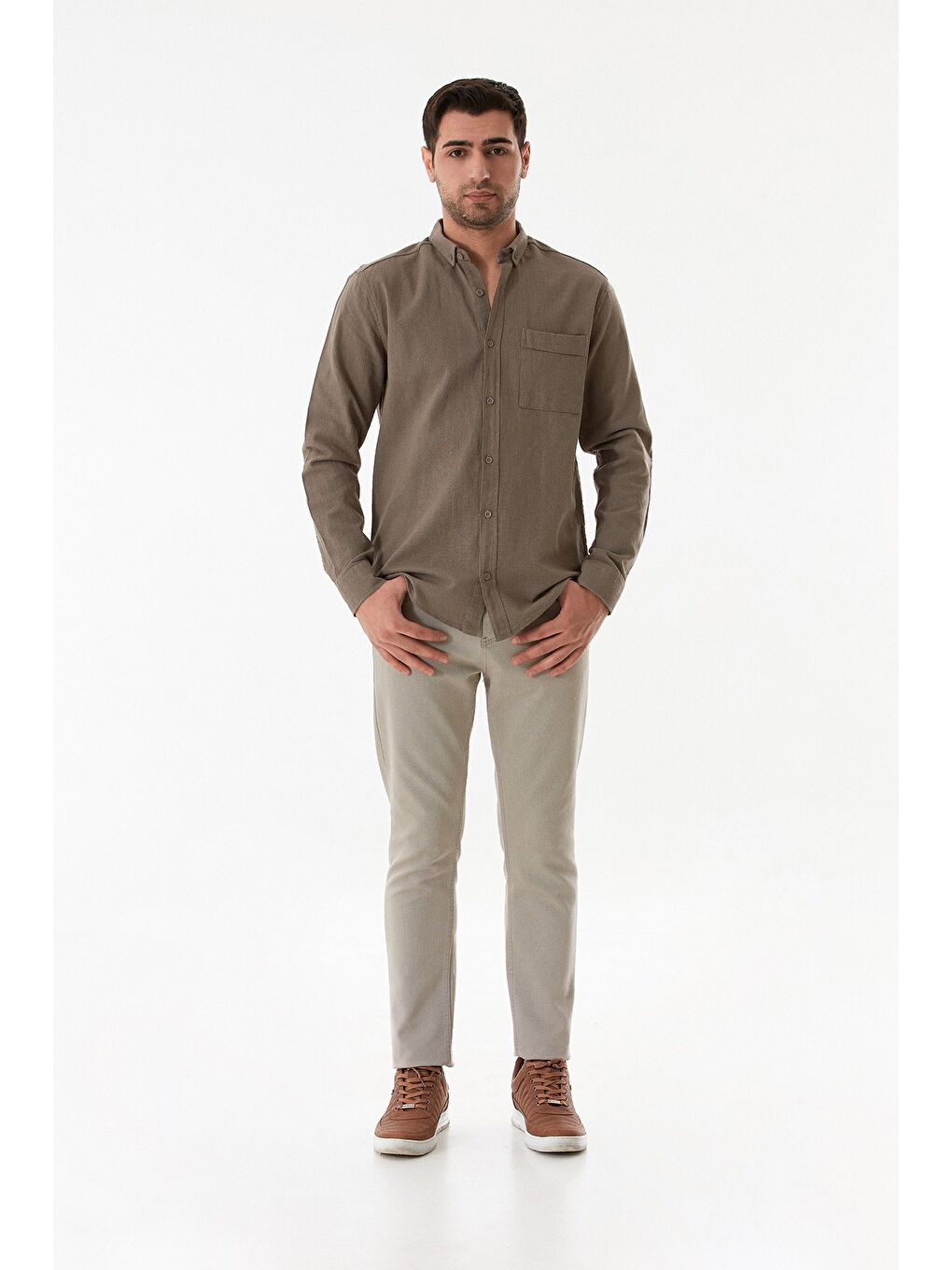 Kahverengi Basic Tek Cepli Gömlek-1