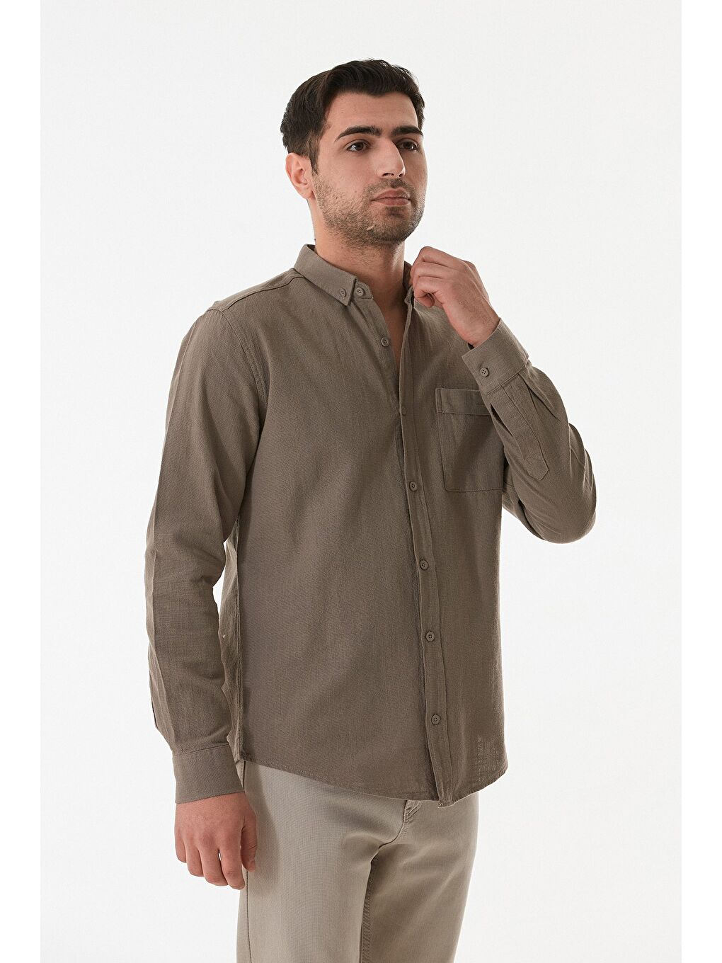 Kahverengi Basic Tek Cepli Gömlek-3