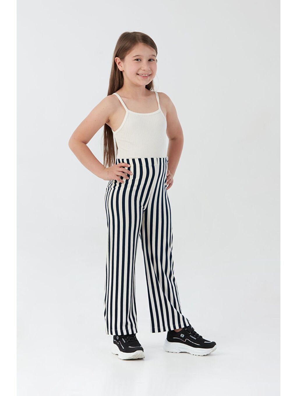 Lacivert Çizgili Kız Çocuk Pantolon
