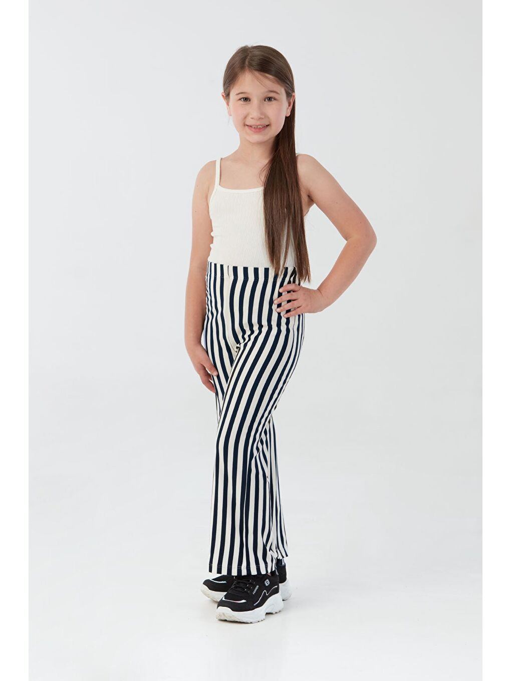 Lacivert Çizgili Kız Çocuk Pantolon-3