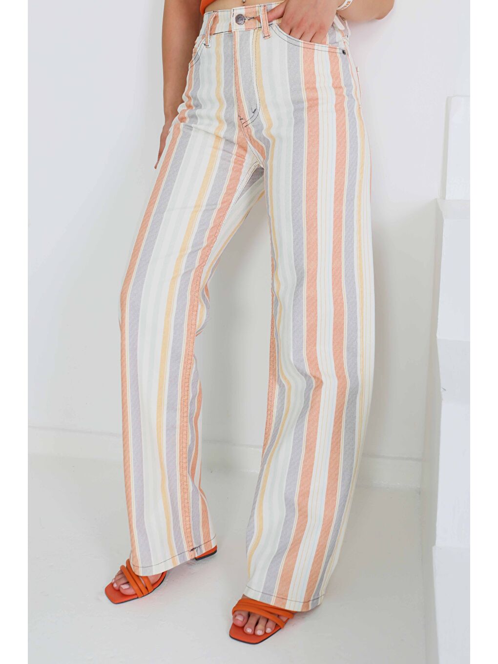 Karışık Çizgili Palazzo Pantolon Renkli - 27463-2