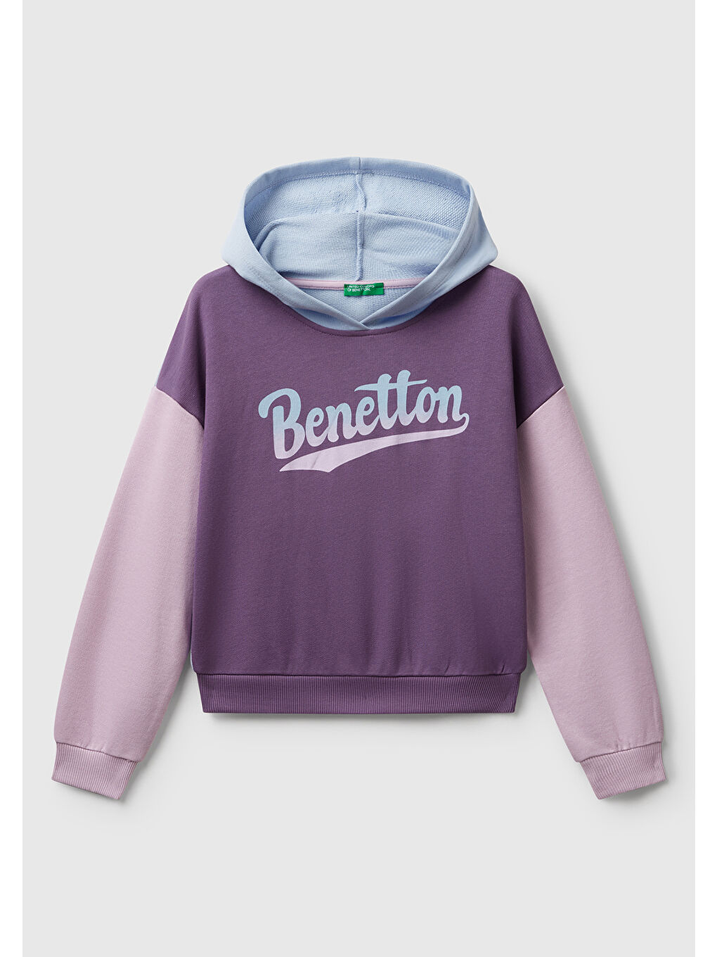 Kız Çocuk Mor-Mavi Önü Logo Baskılı Ribanalı Kapüşonlu Sweatshirt