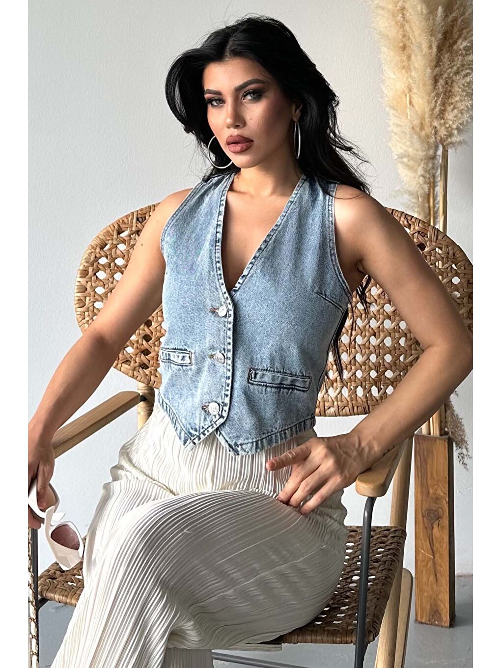 Flotalı Jean Yelek Mavi - 27300-7